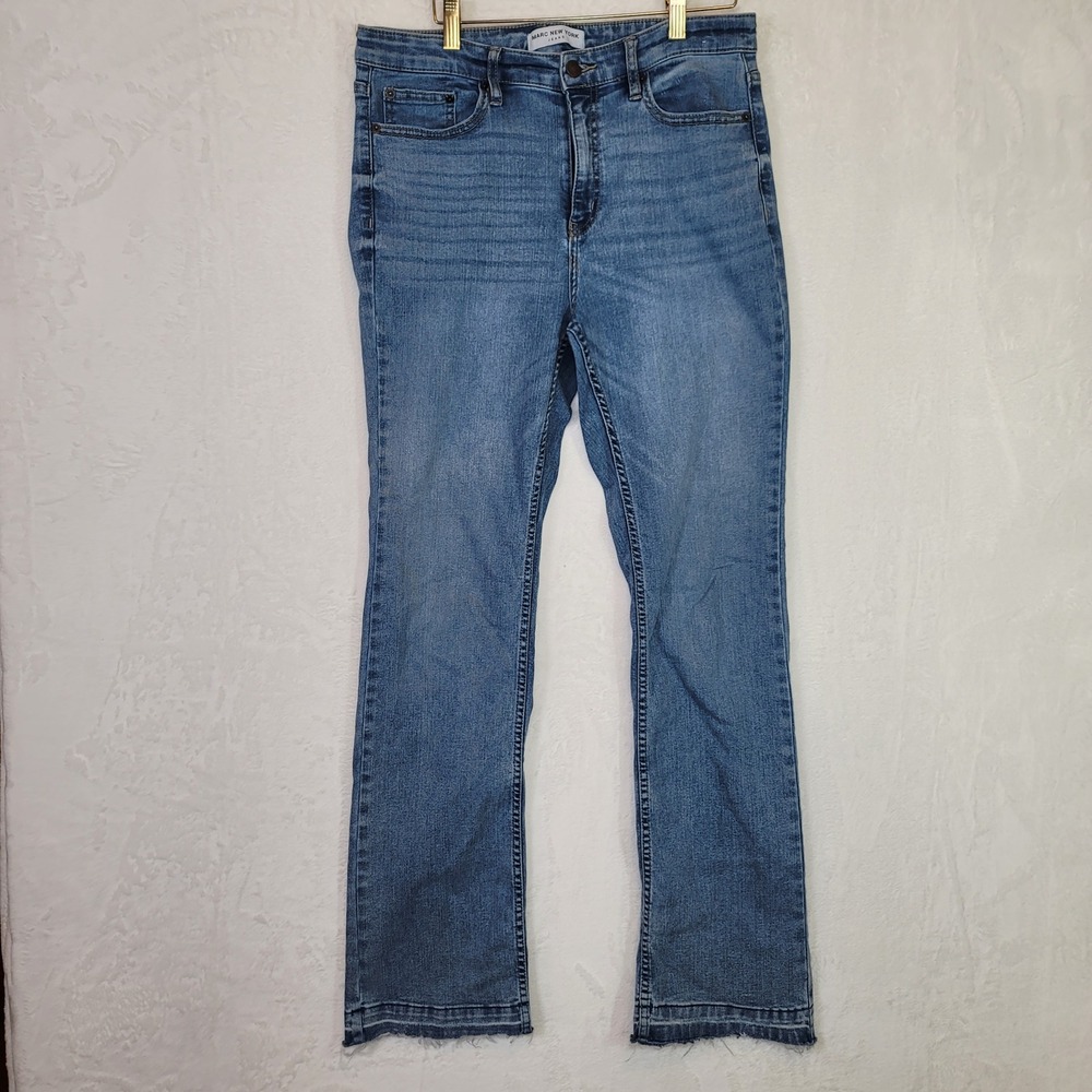 Y2K Bootcut Western Jeans Raw Hem Boho Blue Denim 33x32 Size 12 Marc New York